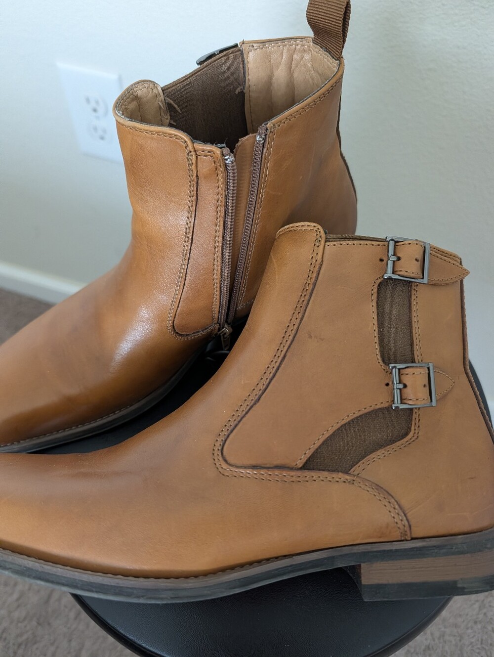 Men's Tan Leather Chukka Boots with Side Buckles
